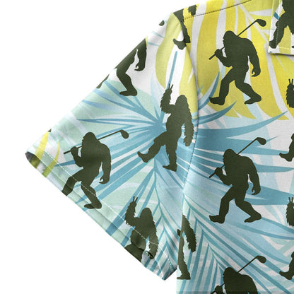Bigfoot Sasquatch Golf Shirt Tropical Palm Leaves - Golf Hawaiian Shirt