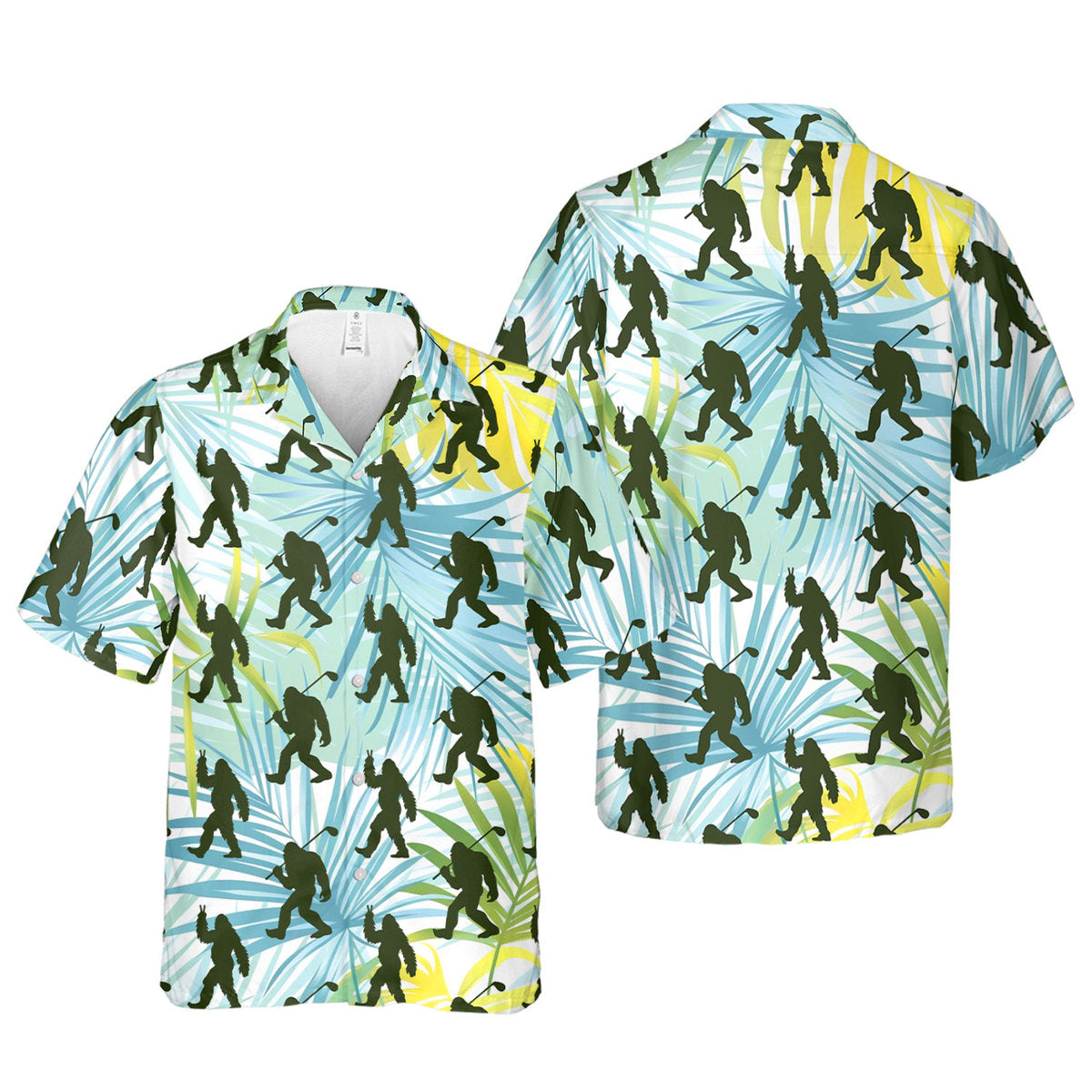 Bigfoot Sasquatch Golf Shirt Tropical Palm Leaves - Golf Hawaiian Shirt