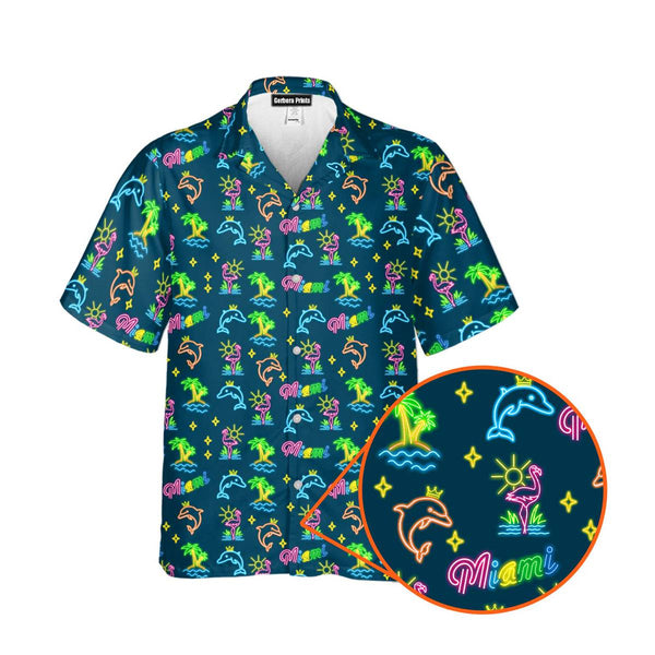 Miami NightLife Neon Dolphin Tropical Hawaiian Shirt