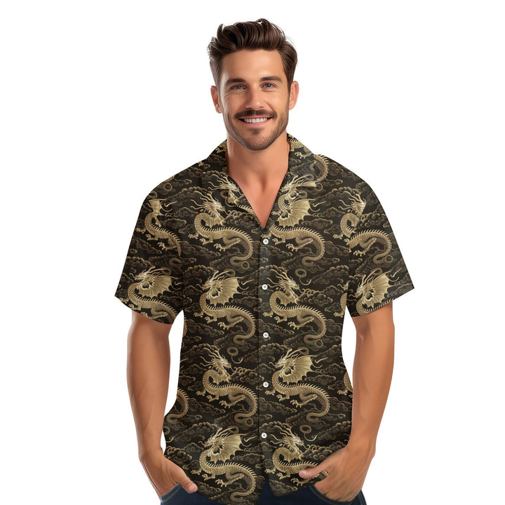 Black Gold Chinese Traditional Dragon Hawaiian Shirt 