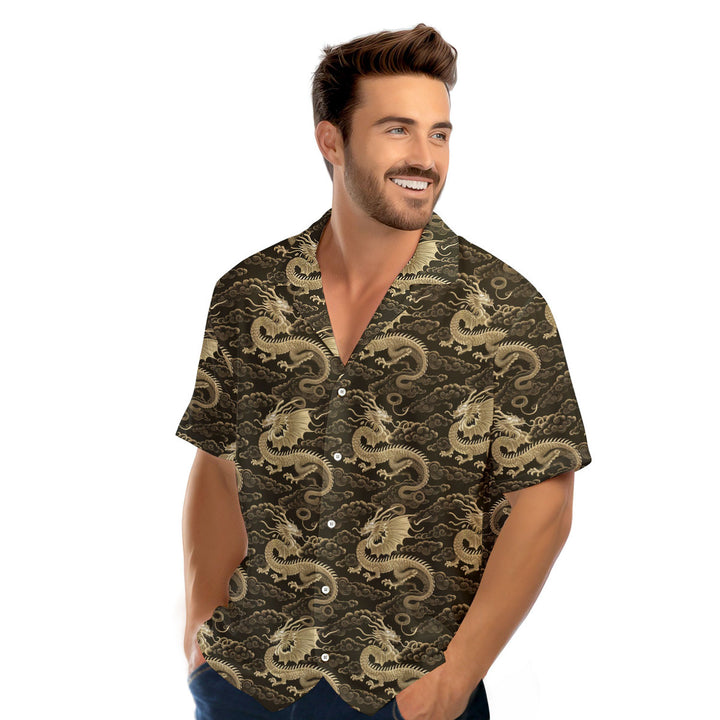Black Gold Chinese Traditional Dragon Hawaiian Shirt 