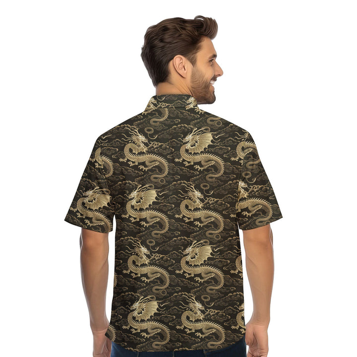 Black Gold Chinese Traditional Dragon Hawaiian Shirt 