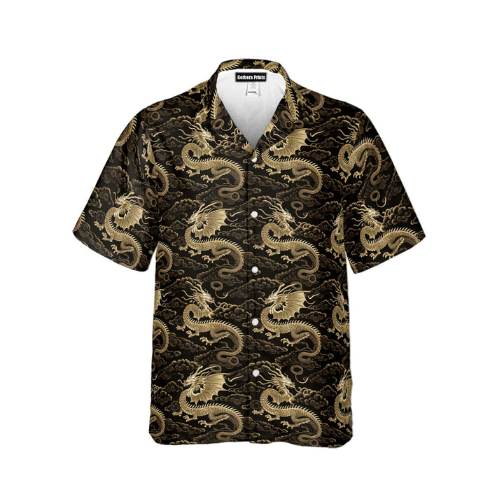 Black Gold Chinese Traditional Dragon Hawaiian Shirt 