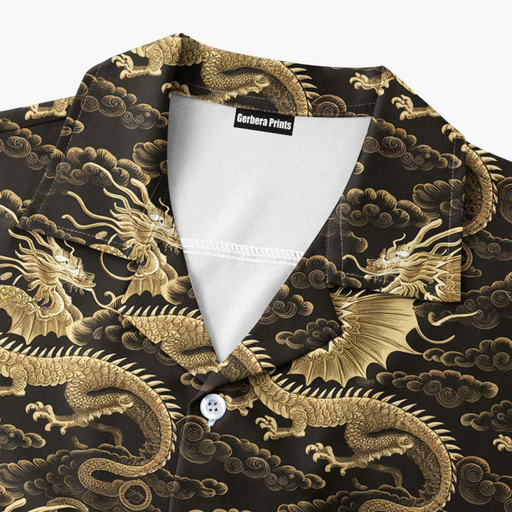 Black Gold Chinese Traditional Dragon Hawaiian Shirt 