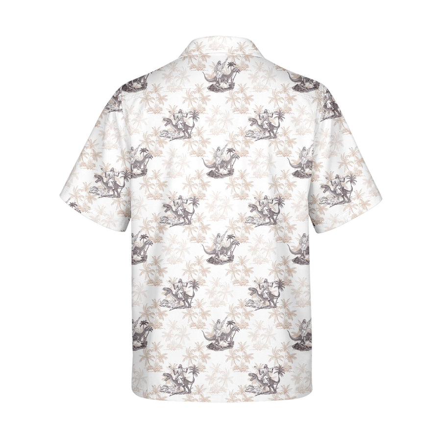 Back preview of Jesus Riding Dinosaur - Funny Golf Hawaiian Shirt with your team and number