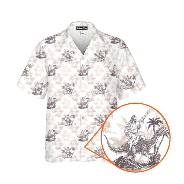 Jesus Riding Dinosaur - Funny Golf Hawaiian Shirt