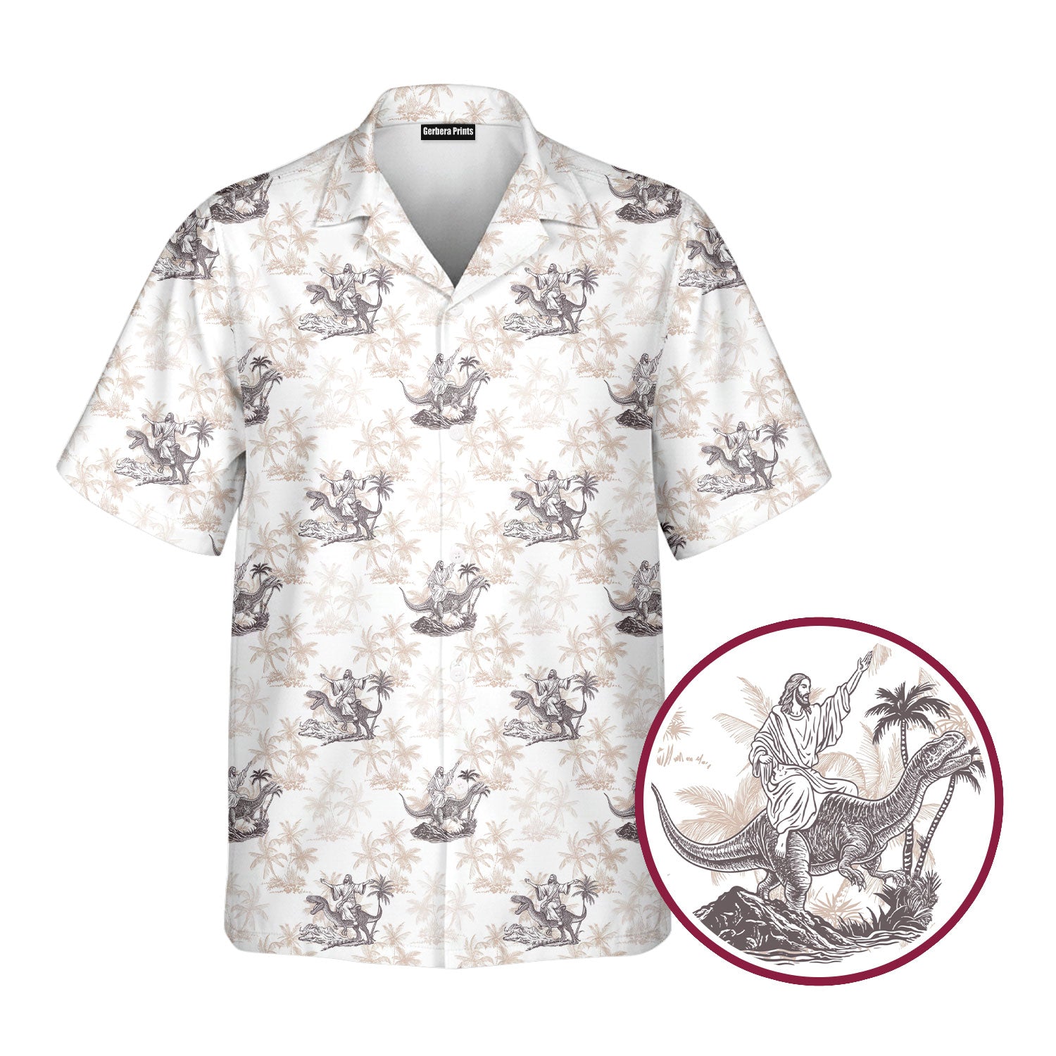 Jesus Riding Dinosaur - Funny Golf Hawaiian Shirt-Hawaiian Shirt-Gerbera Prints