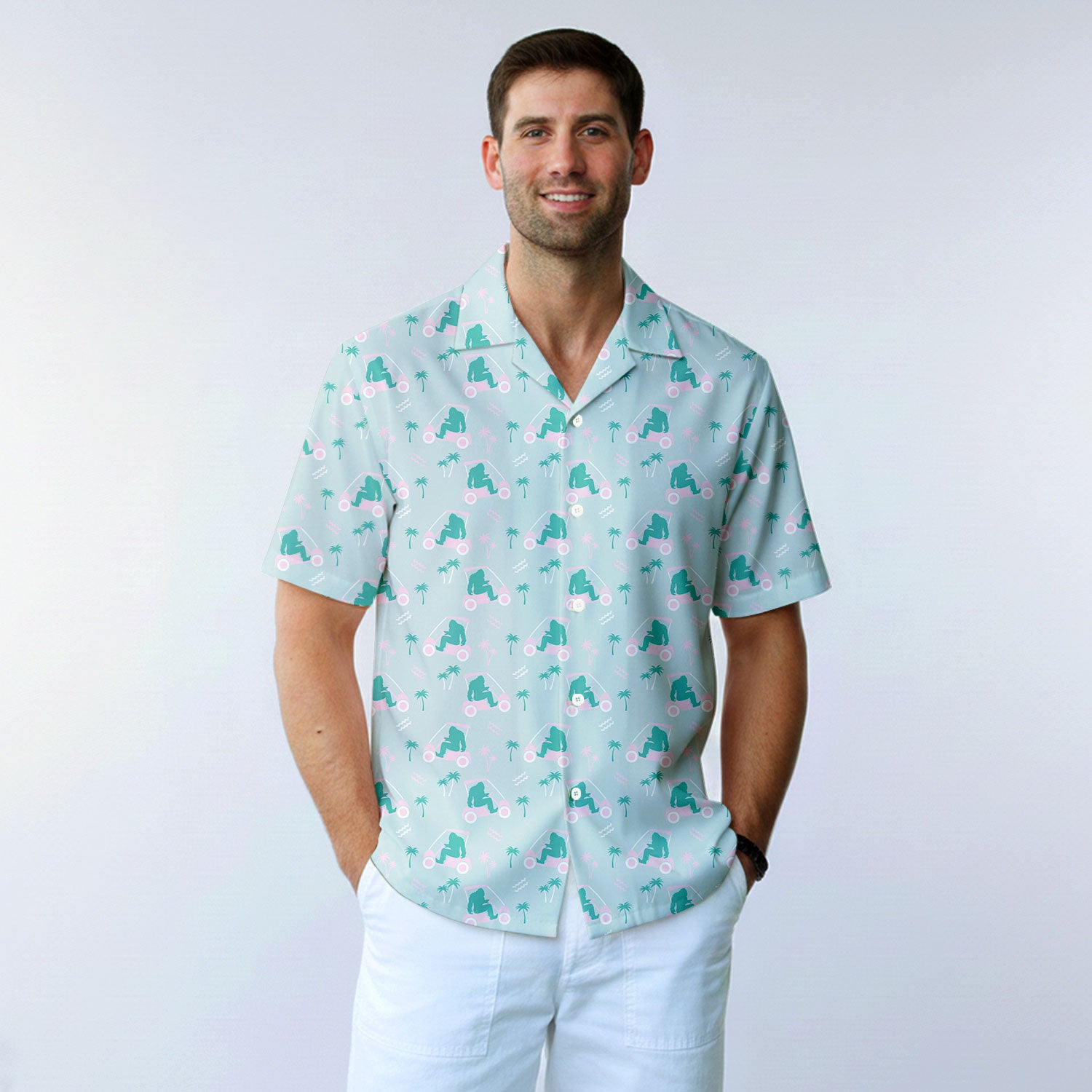bigfoot dress shirt 4th Of July Bigfoot Hawaiian Button Up Shirt For Men