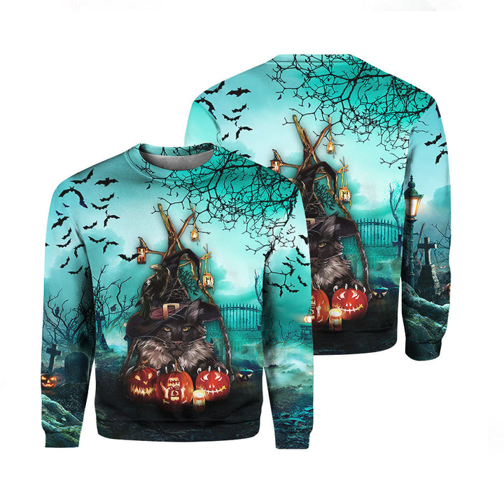 Halloween Cat Crewneck Sweatshirt For Men & Women