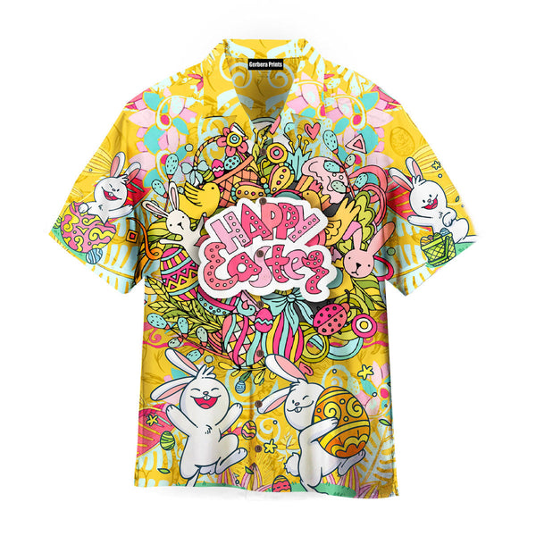 Happy Easter Rabbit Eggs Aloha Hawaiian Shirts For Men & For Women | WT9818-Colorful-Gerbera Prints.