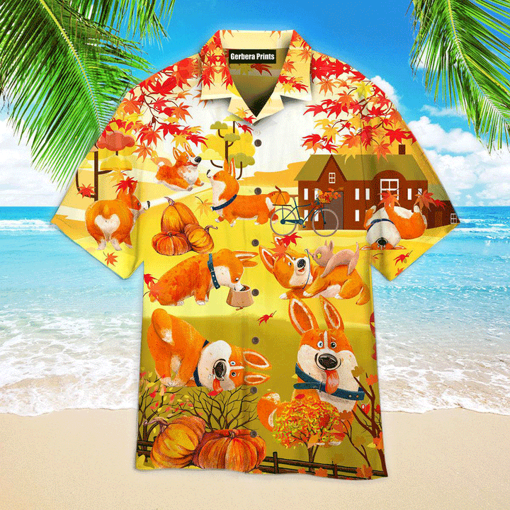 Happy Fall Y'all With Lovely Dog Aloha Hawaiian Shirts For Men And For Women HW-FA1635 Gerbera Prints