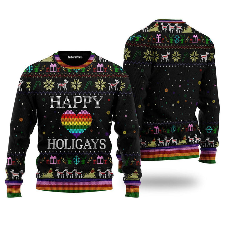 Happy Holigays LGBT Ugly Christmas Sweater | For Men & Women | Adult | US5118-S-Gerbera Prints.