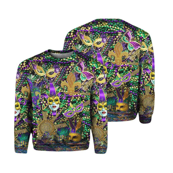 Happy Mardi Gras Color Festival Crewneck Sweatshirt For Men & Women