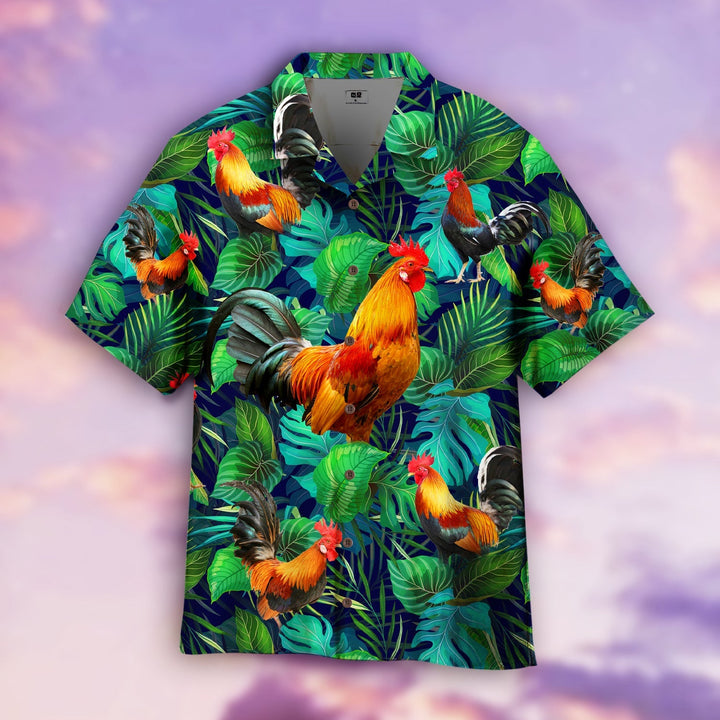 Happy Rooster Green Leaf Aloha Hawaiian Shirts For Men And For Women WT1557-Hawaii Shirt-Gerbera Prints.