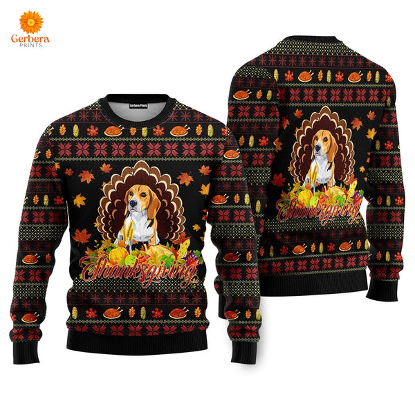Happy Thanksgiving Funny Beagle Dog Ugly Christmas Sweater For Men & Women UH1117-Sweater-Gerbera Prints.