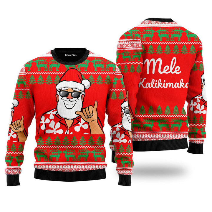 Hawaii Santa Claus Funny Ugly Christmas Sweater | For Men & Women | Adult | US5433-S-Gerbera Prints.