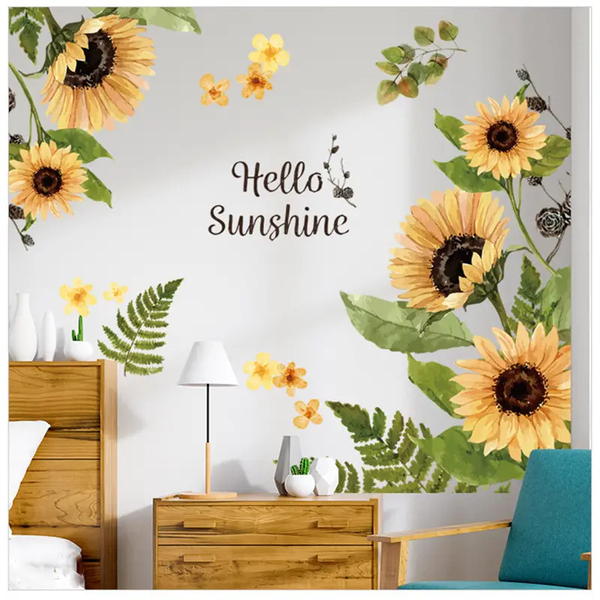 Hello Sunshine Sunflower PVC Wall Stickers SW5017-S - 11.8 x 11.8 inch (30x30cm)-Gerbera Prints.