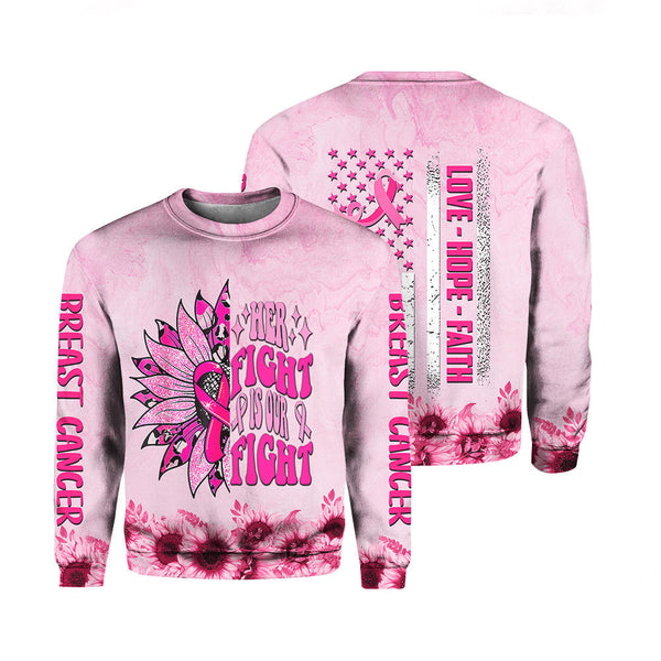 Her Fight Is Our Fight Breast Cancer Crewneck Sweatshirt For Men & Women FHT1119