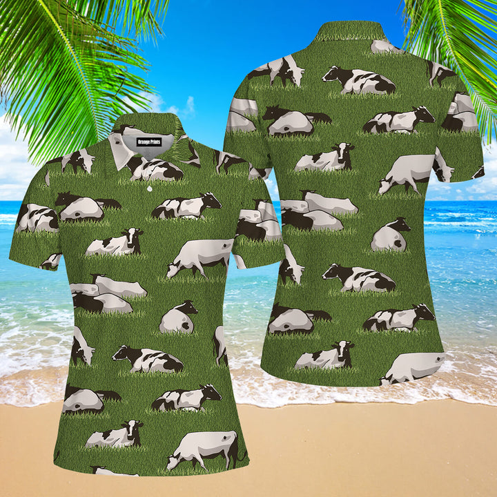 Herd Cows On The Meadow Polo Shirt For Women