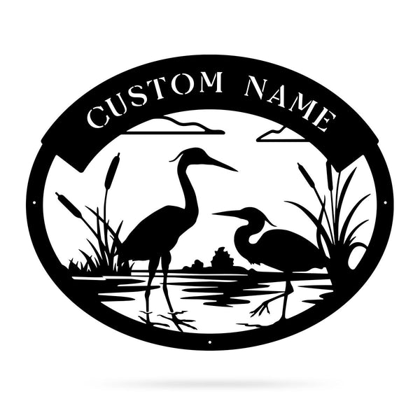 Herons Monogram Custom Cut Metal Sign | MN1072-Black-Gerbera Prints.