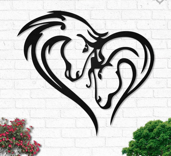 Horse Couple Heart Love - Cut Metal Sign