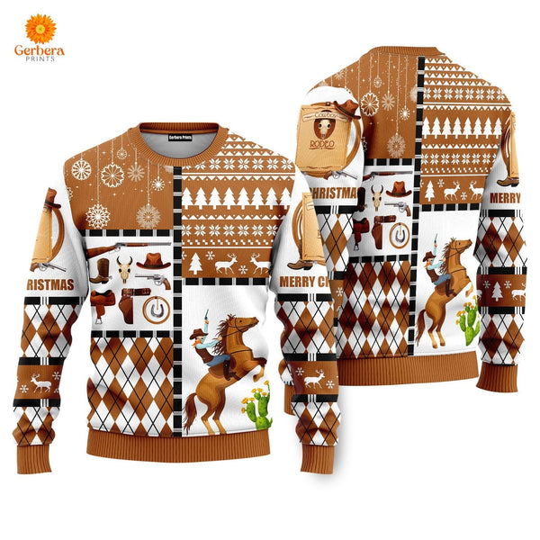 Horse Cowboy Merry Christmas Ugly Christmas Sweater For Men & Women UH1136-Sweater-Gerbera Prints.