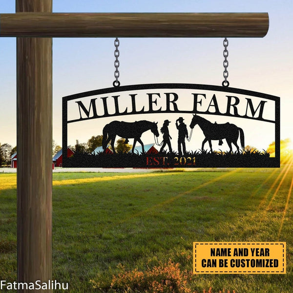 Horse Farm Address Sign Cowboy Cowgirl Custom Name Laser Cut Metal Signs MN1853