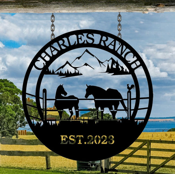 Horse Farm Address Sign Custom Name Laser Cut Metal Signs MN1856