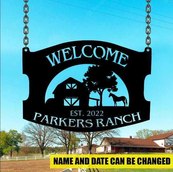 Horse Ranch Barn Farm Address Sign Custom Name Laser Cut Metal Signs MN1880