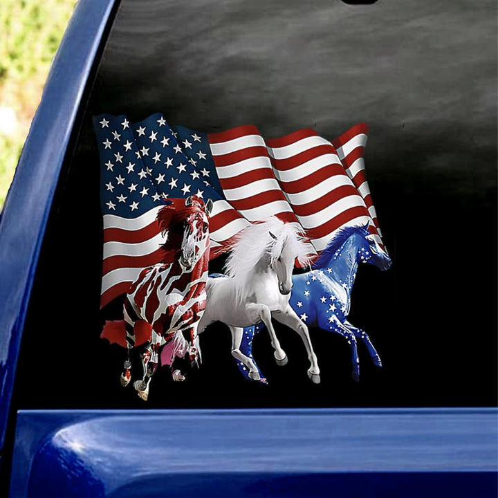 Horses With American Flags Cracked Car Decal Sticker | Waterproof | PVC Vinyl | CCS2356