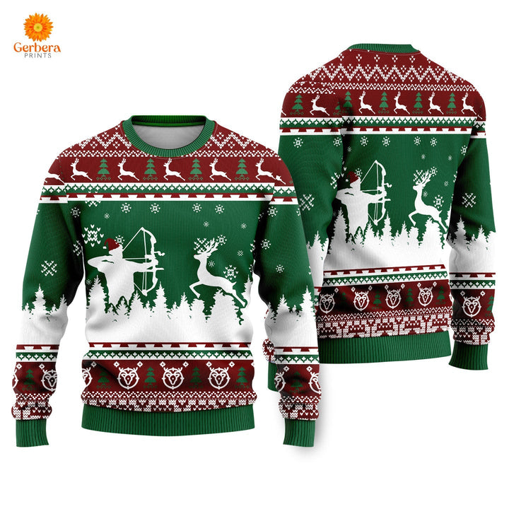 Hunting Deer Ugly Christmas Sweater | For Men & Women | US1879-Colorful-Gerbera Prints.