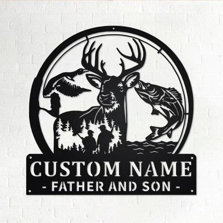 Hunting & Fishing Partner Father and Son Horse Custom Cut Metal Sign | MN1789-Black-Gerbera Prints.