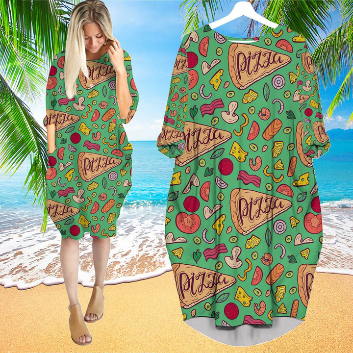 I Always Like Pizza Long Sleeve Midi Dress | MD1711