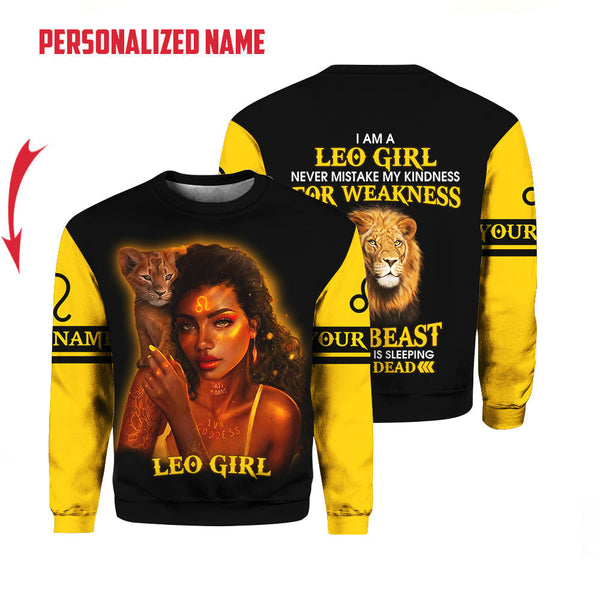 I Am A Leo Girl Zodiac Custom Name Crewneck Sweatshirt For Men & Women