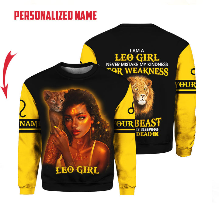 I Am A Leo Girl Zodiac Custom Name Crewneck Sweatshirt For Men & Women