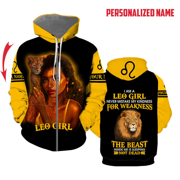 I Am A Leo Girl Zodiac Custom Name Zip Up Hoodie For Men & Women
