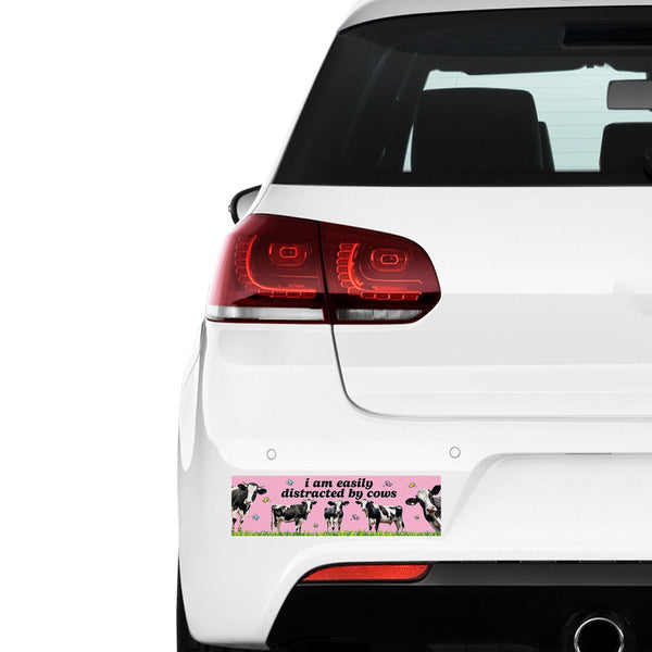 I Am Easily Distracted By Cows Car Vinyl Bumper Stickers BS1004-Gerbera Prints.