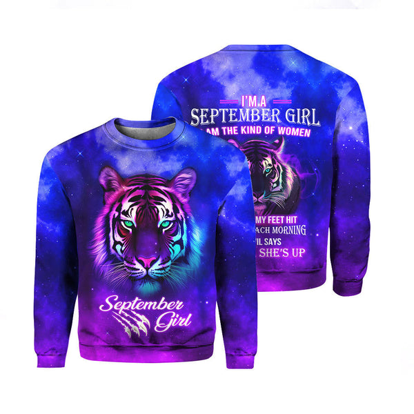 I Am September Girl Gift for September Birthday Tiger Galaxy Crewneck Sweatshirt All Over Print For Men & Women HP5748