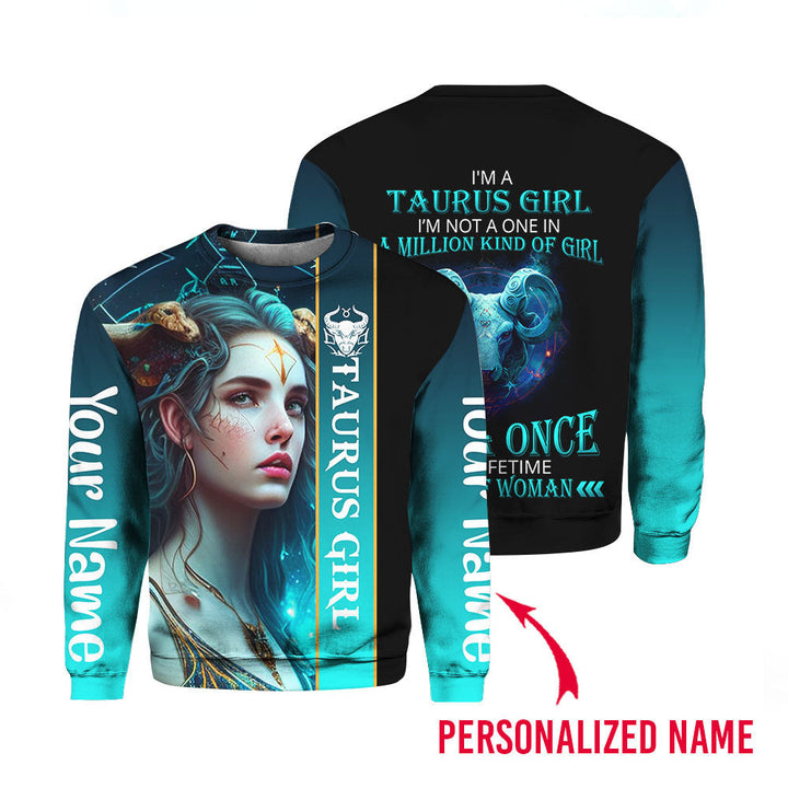 I Am Taurus Girl Zodiac Custom Name Crewneck Sweatshirt For Men & Women