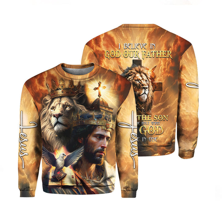 I Believe In God Our Father Christ The Son Jesus Lion Crewneck Sweatshirt All Over Print For Men & Women HP5683