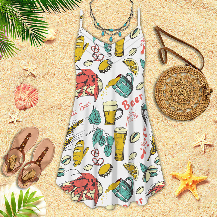 I Like Beer Pattern Spaghetti Strap Summer Dress | SD1532