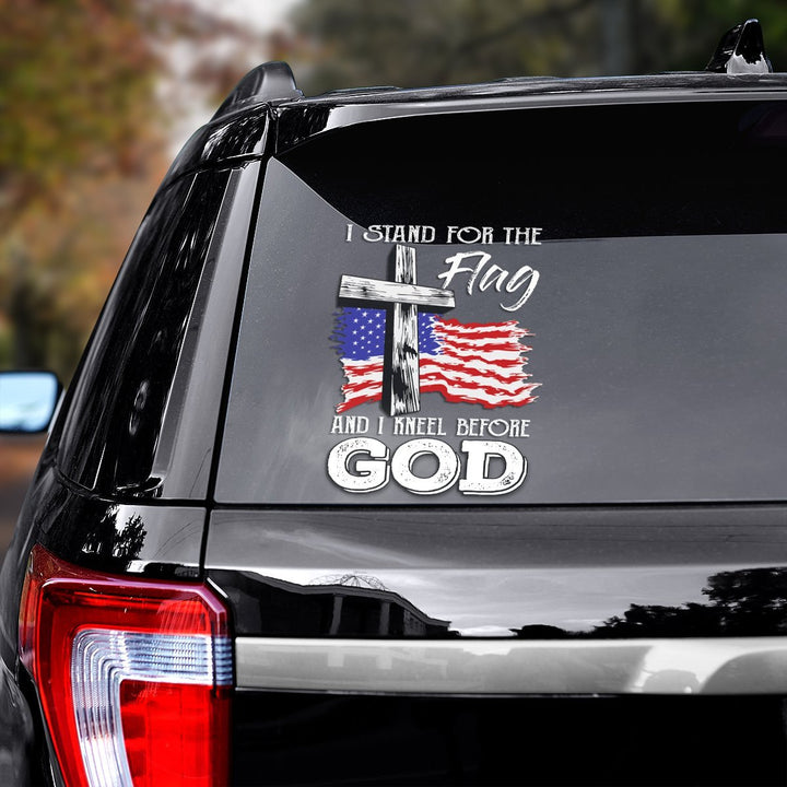 I Stand For The Flag And I Kneel Before God Car Decal Sticker | Waterproof | PVC Vinyl | CS1356