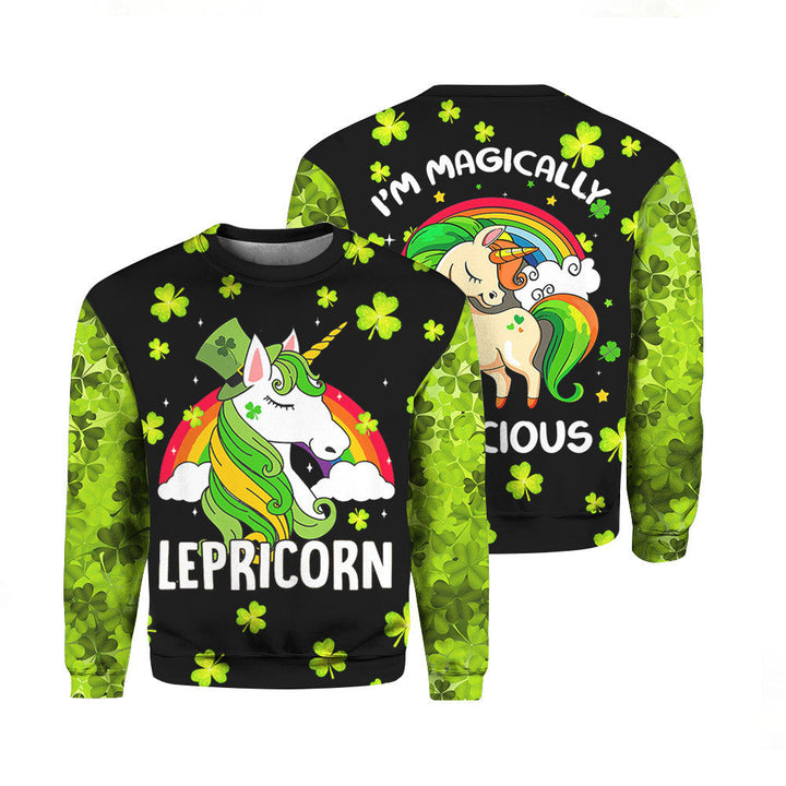 I'm Magically Delicious Lepricorn St Patrick's Day Crewneck Sweatshirt Over Print | For Men & Women | HP5527-Crewneck Sweatshirt-Gerbera Prints.