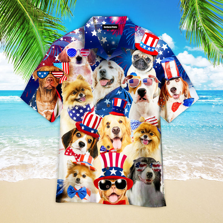 Independence Day 4th Of July America Dog Proud To Be Aloha Hawaiian Shirts For Men & For Women WT9630-Colorful-Gerbera Prints.