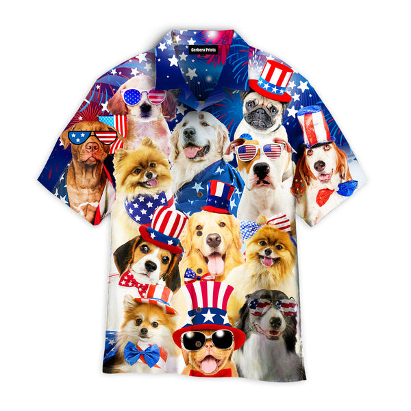 Independence Day 4th Of July America Dog Proud To Be Aloha Hawaiian Shirts For Men & For Women WT9630-Colorful-Gerbera Prints.
