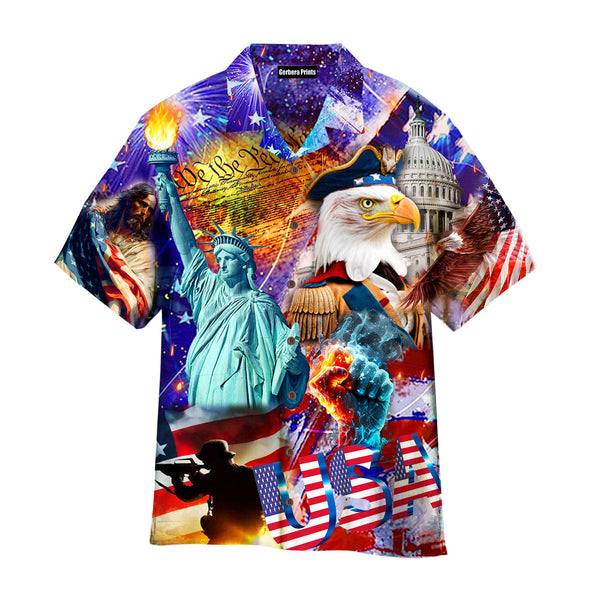 Independence Day 4th Of July American Flag Aloha Hawaiian Shirts For Men & For Women WT2287-Colorful-Gerbera Prints.