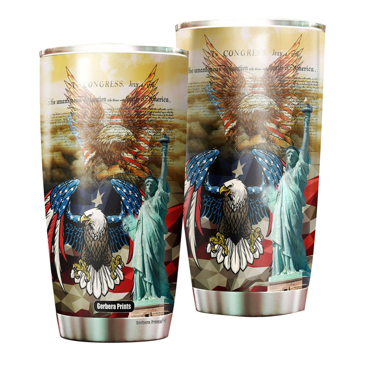 Independence Day 4th Of July Patriotic American Stainless Steel Tumbler Cup Travel Mug TC7413-20oz-Gerbera Prints.