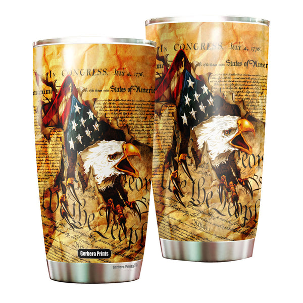 Independence Day 4th Of July Patriotic American Stainless Steel Tumbler Cup Travel Mug TC7414-20oz-Gerbera Prints.