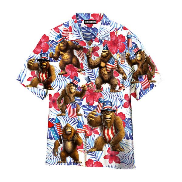 Independence Day 4th of July Bigfoot American Flag American Flag Aloha Hawaiian Shirts For Men & For Women WT2292