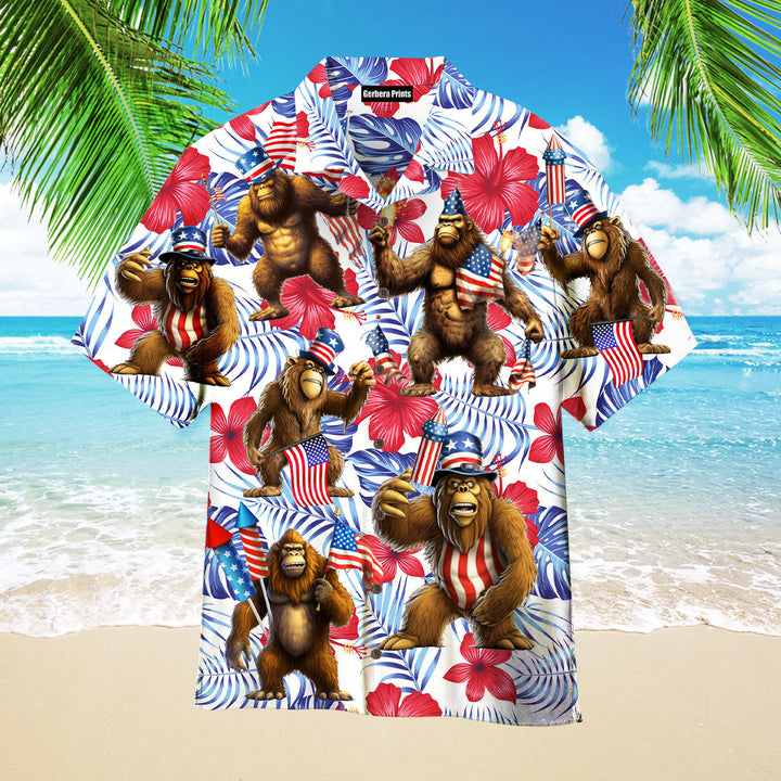 Independence Day 4th of July Bigfoot American Flag American Flag Aloha Hawaiian Shirts For Men & For Women WT2292